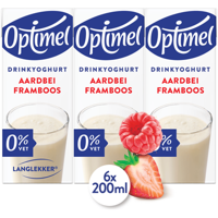 Optimel Langlekker Drinkyoghurt Aardbei Framboos 0% Vet 6 x 200 ml bij Jumbo - thumbnail