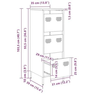 Hoge kast 39x35x103,5 cm staal zwart