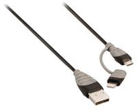 Bandridge bbm39400b10 2-in-1 data en oplaadkabel usb micro-b male + lightningadapter - a male 1.00 m zwart - thumbnail
