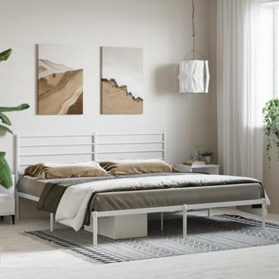 Bedframe met hoofdbord metaal wit 180x200 cm