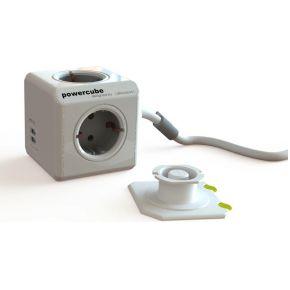 Allocacoc 1402GY/DEEUPC Stekkerdoos | PowerCube Extended | 2x USB-A poorten | 4 Sockets | Wit/Grijs | 1,5 meter