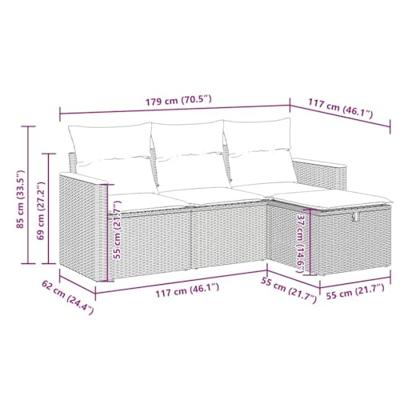 4-delige Loungeset met kussens poly rattan beige