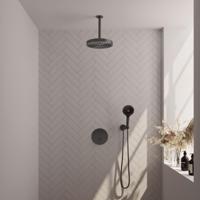 BRAUER Stripe Thermostatische Inbouw Regendouche - 3-weg - rond - SET 42 - 25cm douchekop - plafondarm - 3-standen handdouche - doucheslang - wandaansluitbocht - gunmetal geborsteld PVD 5-GM-447 - thumbnail