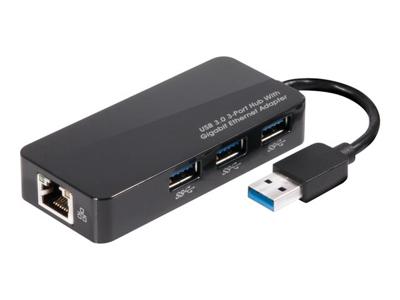 Club 3D CSV-1430 USB 3.0 3-poorts hub met Gigabit Ethernet zwart