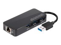 Club 3D CSV-1430 USB 3.0 3-poorts hub met Gigabit Ethernet zwart - thumbnail