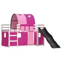 Stapelbed met glijbaan en gordijnen roze 90x190 cm - thumbnail
