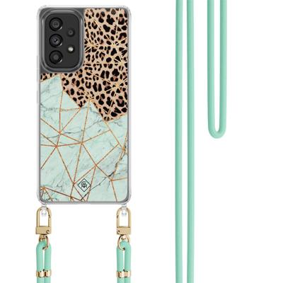 Samsung Galaxy A53 hoesje met mint koord - Luipaard marmer mint Samsung Galaxy A53 hoesje met mint koord - Luipaard marmer mint