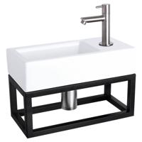 Differnz Differnz Ravo fonteinset keramiek - kraan recht - met handdoekrek mat chroom - thumbnail