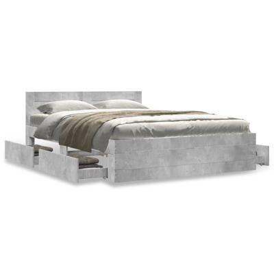 Bedframe met hoofdeinde bewerkt hout betongrijs 140x200 cm - thumbnail