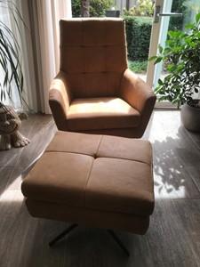 Leren draaifauteuil volledig gestoffeerd - met hoge rug en stervoet - met hocker - bruin leer - Echt leer, Modern, ontdek de vele Leersoorten en Kleuren bij ShopX