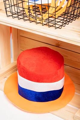 Hoge Hoed Gestreept Rood-Wit-Blauw-Oranje