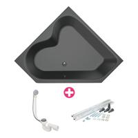 Xenz Cyprus Hoekbad - 145x145x53 - afvoer Midden - acryl - ebony 6864-29 - thumbnail