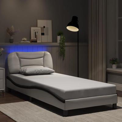 Bedframe met LED zonder matras "Hvar" kunstleer wit en zwart 80x200 cm