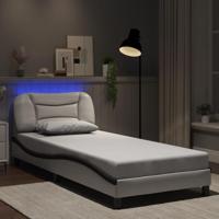 Bedframe met LED zonder matras "Hvar" kunstleer wit en zwart 80x200 cm - thumbnail