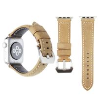 Echte lederen pols horloge Band met roestvrij stalen gesp voor Apple Watch serie 3 & 2 & 1 38mm (Khaki) - thumbnail