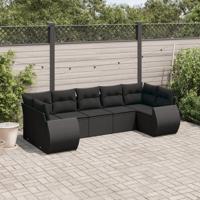 7-delige Loungeset met kussens poly rattan zwart - thumbnail