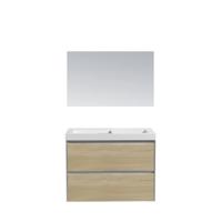 Badkamermeubel Sanilux PL 60 Greeploos Incl Spiegel En Wastafel Light Wood Multiplex 60x47x50 cm Sanilux - thumbnail