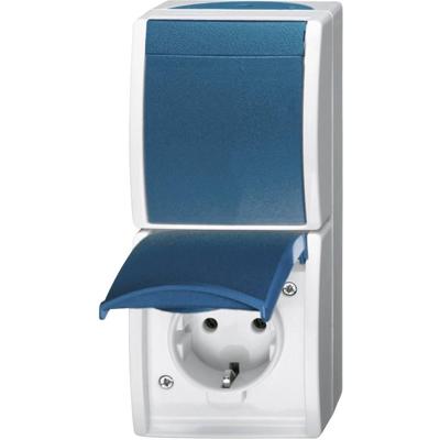 Busch-Jaeger 2601/6/20 EW-53 Ocean (opbouw) Schakel-/stopcontact combinatie spatwaterdicht Blauw, Groen Busch-Jaeger 2601/6/20 EW-53 Ocean (opbouw) Schakel-/stopcontact combinatie spatwaterdicht Blauw, Groen