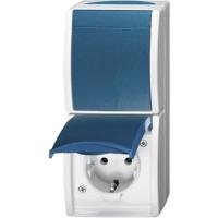 Busch-Jaeger 2601/6/20 EW-53 Ocean (opbouw) Schakel-/stopcontact combinatie spatwaterdicht Blauw, Groen - thumbnail