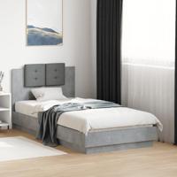 Bedframe met hoofdeinde bewerkt hout betongrijs 90x190 cm - thumbnail