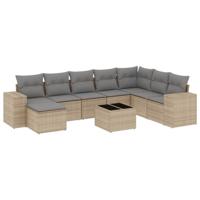 8-delige Loungeset met kussens poly rattan beige - thumbnail