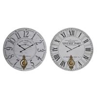 Muurklok DKD Home Decor Zwart Metaal Wit Vintage Hout MDF (58 x 8 x 58 cm) (2 Stuks) - thumbnail