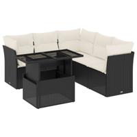 6-delige Loungeset met kussens poly rattan zwart - thumbnail
