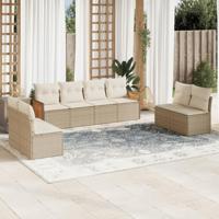 8-delige Loungeset met kussens poly rattan beige - thumbnail