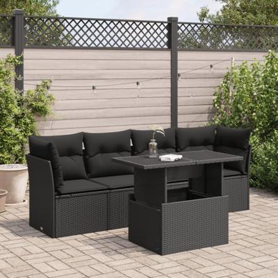 5-delige Loungeset met kussens poly rattan zwart 5-delige Loungeset met kussens poly rattan zwart
