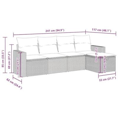 5-delige Loungeset met kussens poly rattan bruin
