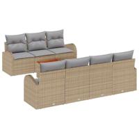 Tuinbankenset met kussen 8 pcs Beige poly rattan - thumbnail