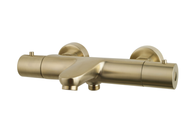 Badkraan Wiesbaden Caral | Opbouw | Thermostaatkraan | 2-weg | hoh 15 cm | 2-knops | Rond | Geborsteld messing PVD - thumbnail