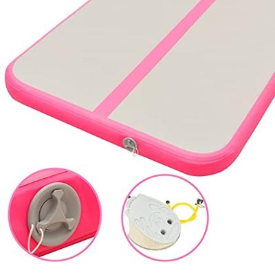 Gymnastiekmat met pomp opblaasbaar 500x100x10 cm PVC roze - thumbnail