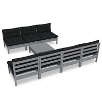 8-delige Loungeset met grijze kussens grenenhout - thumbnail