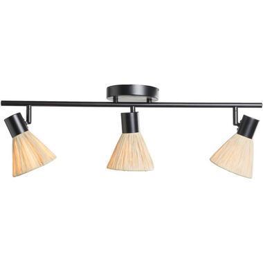3-spot Raffia E14 - beige/zwart metaal - 21x66x11 cm