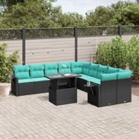 11-delige tuinbankset met kussens, zwart polyrotan - thumbnail