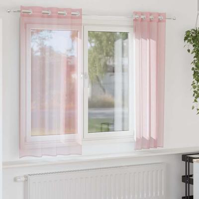 Gordijnen voile met doorvoertules 2 st 140x140 cm lichtroze