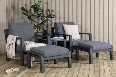 Nohr Loungeset 'Searra' Met 2 stoelen, voetenbank en tafel, kleur Zwart/Grijs