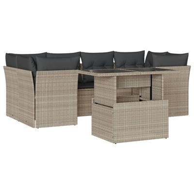 7-delige Loungeset met kussens poly rattan lichtgrijs