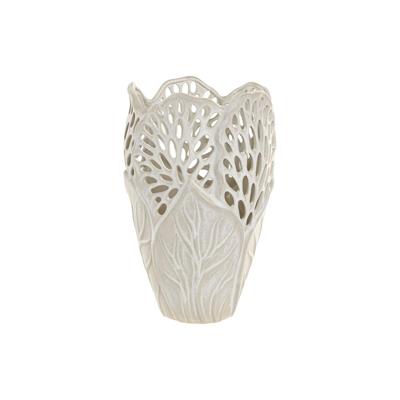 Vaas Home ESPRIT Wit Keramisch Blad van een plant 23 x 23 x 36 cm