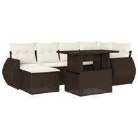 7-delige Loungeset met kussens poly rattan bruin - thumbnail