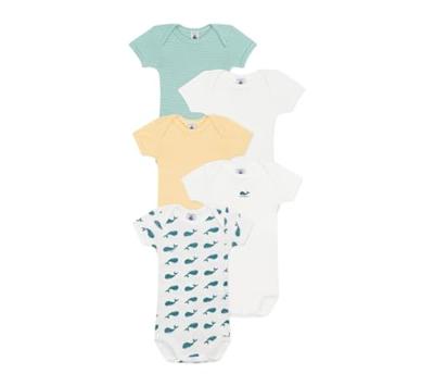 Set van 5 PETIT BATEAU rompertjes met korte mouwen wit