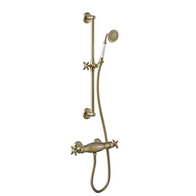 Douchekraan Tres Clasic | Opbouw | Thermostaatkraan | 1-weg | hoh 15 cm | 2-knops | Vintage | Messing oud