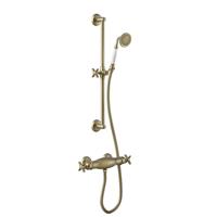 Douchekraan Tres Clasic Thermostatisch Set Incl. Glijstang en Handdouche Verouderd Messing Tres - thumbnail
