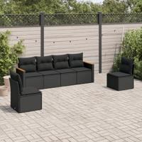 7-delige Loungeset met kussens poly rattan zwart - thumbnail