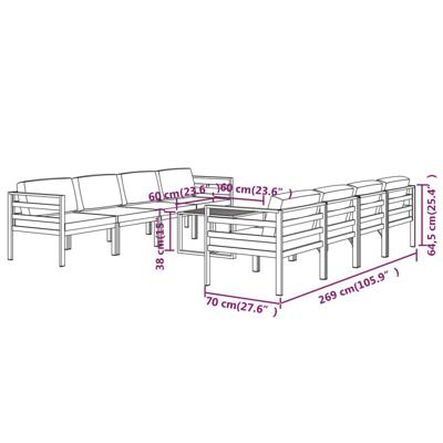 9-delige Loungeset met kussens aluminium antracietkleurig