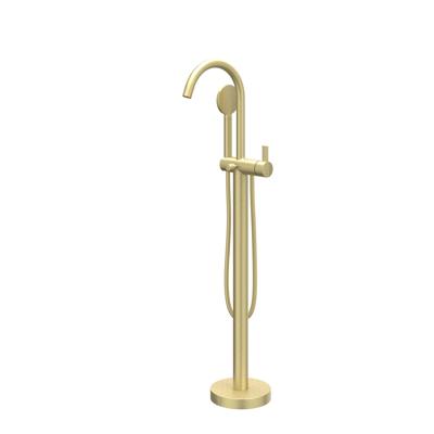 Badmengkraan IVY Pact Vrijstaand Met Draaibare Uitloop Slang 150 cm En Satin Handdouche Geborsteld Mat Goud PVD