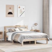 Bedframe met hoofdbord massief grenenhout wit 140x200 cm - thumbnail