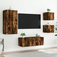 5-delige tv-wandmeubelset met LED bewerkt hout gerookt eiken - thumbnail