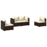 4-delige Loungeset met kussens poly rattan bruin - thumbnail